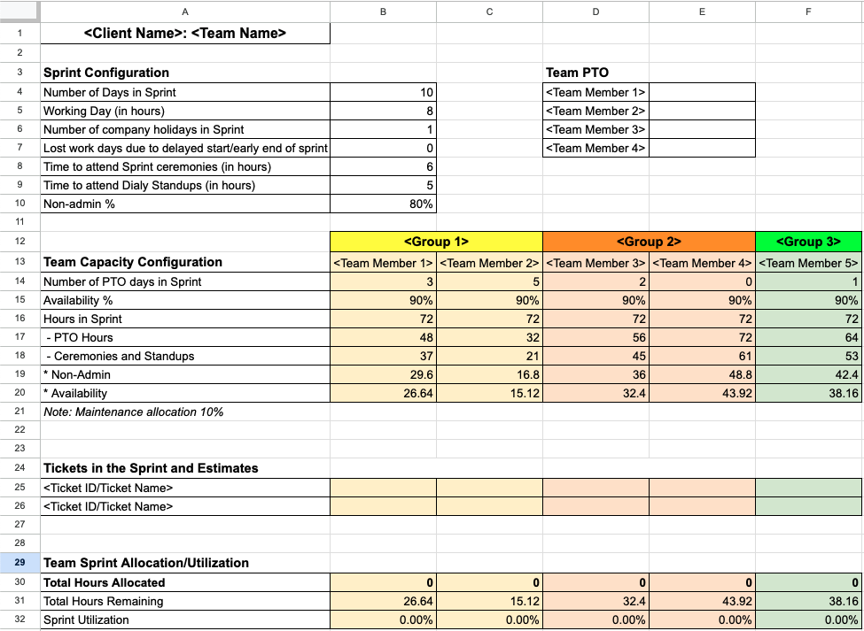 Team Capacity Planning Sheet Overview